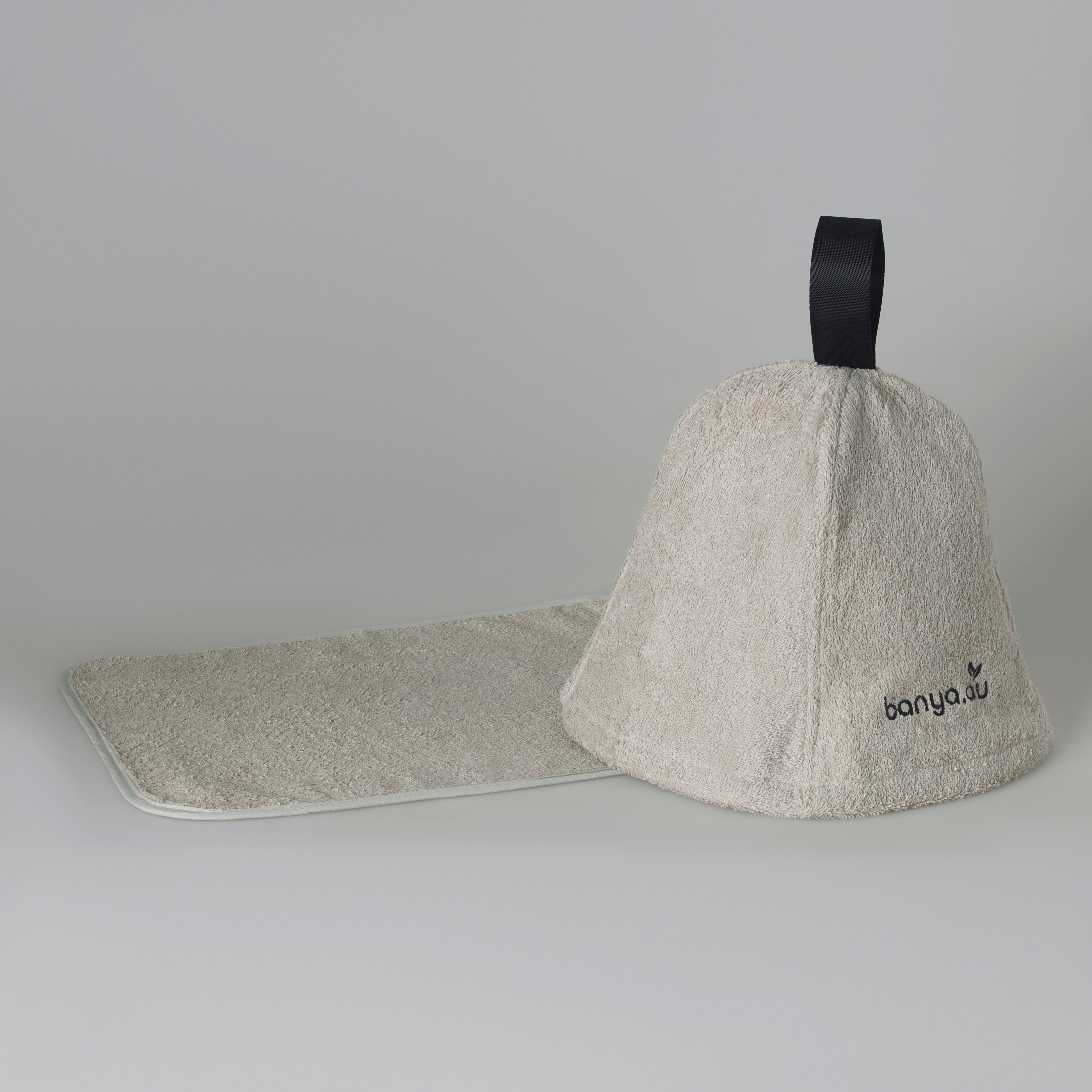100% Cotton Grey Sauna Set - Hat and a Mat