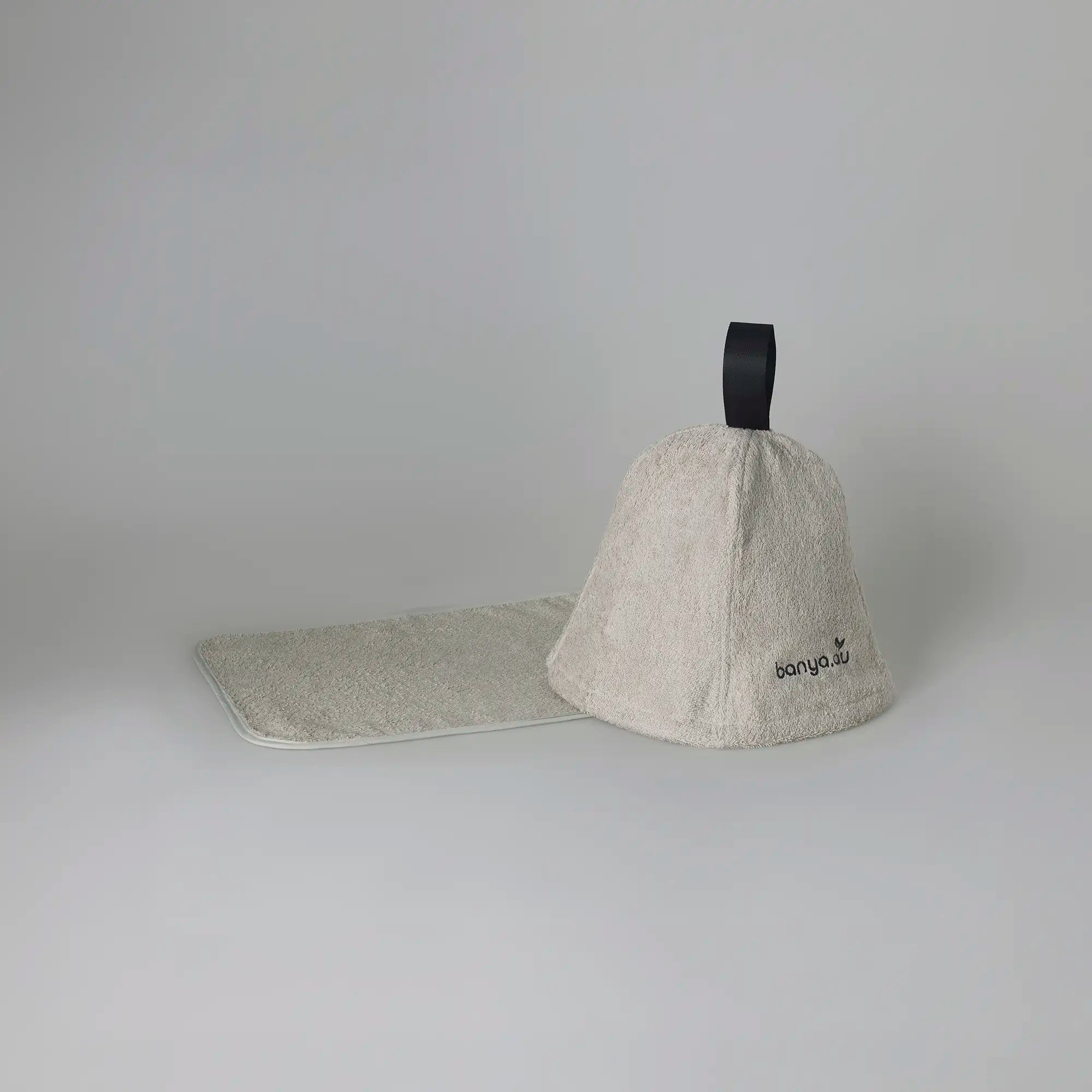 100% Cotton Grey Sauna Set - Hat and a Mat