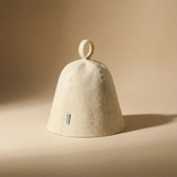 Traditional 5mm white natural wool sauna hat with hanging loop