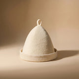 Traditional thick wool sauna hat for long hair with folded brim made from natural New Zealand wool felt